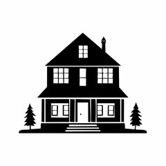Bungalow silhouette vector image isolated on white background.