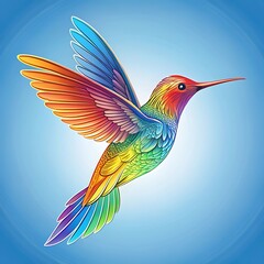 Obraz premium Vibrant Rainbow Hummingbird in Flight: Artistic, Whimsical, and Joyful Design.