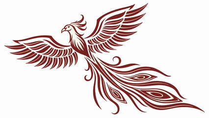 Obraz premium Stylized Phoenix Illustration with Flowing Tail Feathers and Wings.