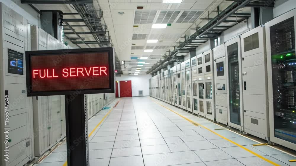 Poster full server room sign - data center capacity - a red led sign reading 