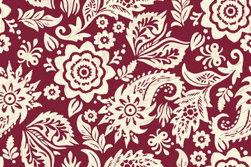 Patchwork Ikat paisley embroidery on the fabric in Indonesia, India, and Asian countries. Geometric, ethnic, oriental, seamless pattern.Aztec style. illustration. design for texture, fabric, clothing