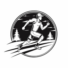 Man Running Fast Trail Logo Stock Illustrations isolated on white background.