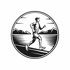 Man Running Fast Trail Logo Stock Illustrations isolated on white background.