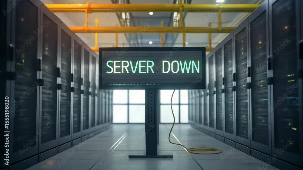 Poster server room downtime - a digital sign reading 