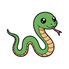 Fototapeta premium A Cute cartoon snake with big eyes and a long pink tongue