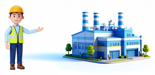 Factory & Power Plant with Worker: Illustration Material Representing Safety Management, Construction, Inspection, Maintenance, and Environmental Measures in the Electric Power & Energy Industry | Mod