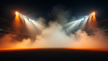 Dramatic Stadium Stage:  Orange and White Lighting, Smoky Atmosphere, Empty Arena