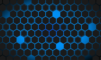 Pattern with black honeycomb on a blue neon light