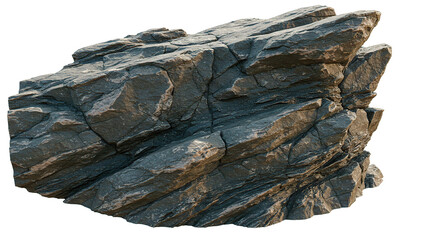 Detailed close-up of a layered, gray rock formation in natural sunlight.