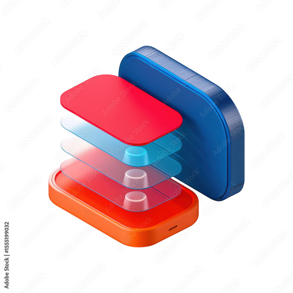 Aufkleber exploded view of modern electronic device layers isolated on transparent background
