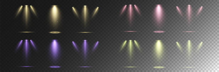 Realistic White Spotlight Beam on Transparent Background