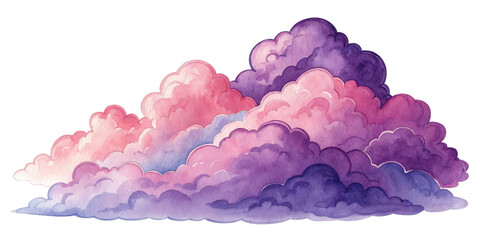 Watercolor Pink Purple Cloudscape Illustration, Isolated on Transparent Background, Clouds, Watercolor, Illustration