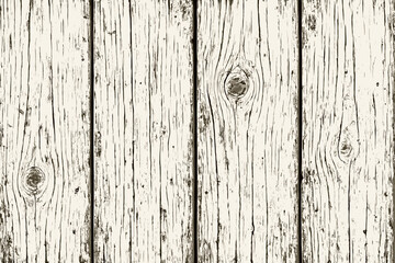 White wood texture vector background. Grunge rustic painted wooden planks with natural grain and knots. Old weathered vintage distressed wood panel backdrop for design illustration.