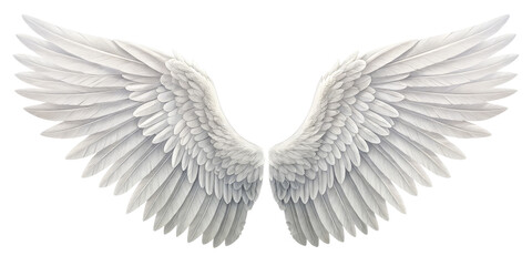White Angel Wings, Isolated on Transparent Background, Digital Art, Feather Detail, Angel, Wings, Heaven