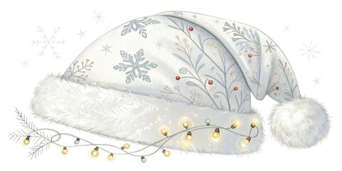 Winter Wonderland Santa Hat, Watercolor Illustration, Isolated on Transparent Background, Christmas, Holiday, Festive