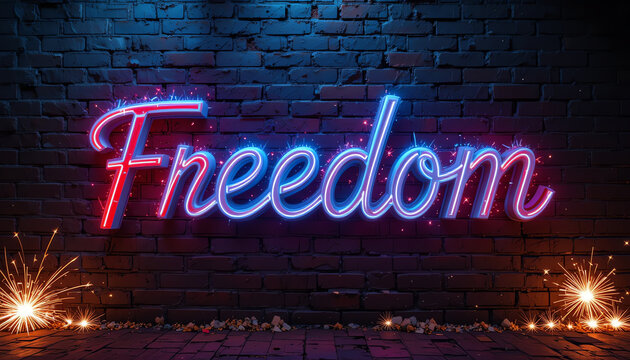 Happy Independence Day: Neon Freedom Sign