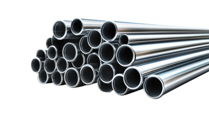 stack of steel pipes on white background
