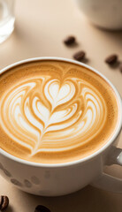 Creamy Latte Coffee on a Creamy Latte Coffee on a Wooden Table Table