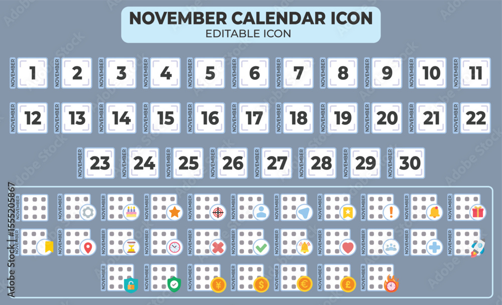 Poster november calendar icon with editable options for planning and scheduling events