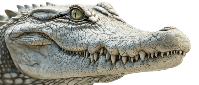 Detailed cutout of a crocodile with transparent background wildlife photography studio environment close-up perspective
