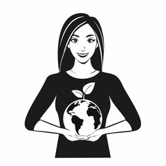 A person holding a globe with a plant growing out of it image vector on white background.
