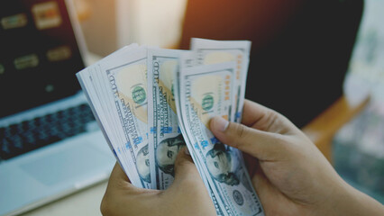 Dollar Currency Working for Money, Financial Planning and Investment, Banknotes and Financial Instruments