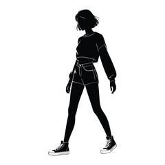 Denim Shorts Street Style Silhouette, Vector, Illustration, Outline, Icon, Logo, White Background.