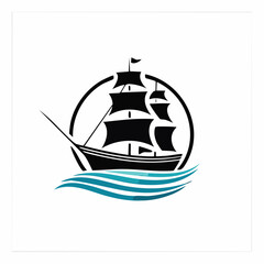 Old Sailing Ship Logo Images. An old sailing ship on the sea waves logo vector.