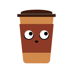 Sleepy coffee cup with tired cute face Vector illustration