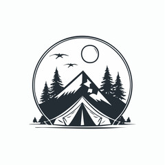 Mountain Camp Adventure in Forest Logo Design Inspiration isolated on white background.