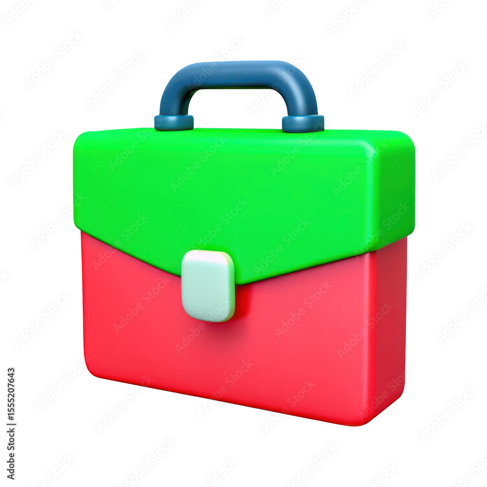 Poster stylized 3d briefcase with green top and red bottom isolated on transparent background