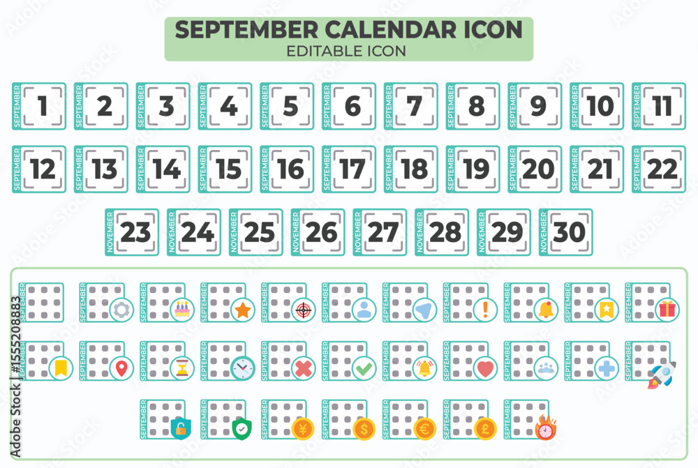 Poster september calendar icon set with editable design elements for planning and scheduling
