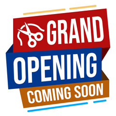 Grand opening promotional labels with modern ribbon design