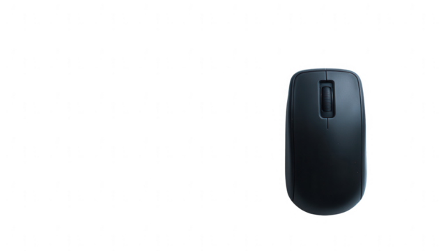 Black computer mouse on a white background, top view, with copy space, png, transparent - Powered by Adobe