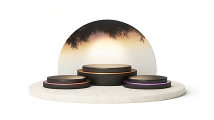 Pastel Gradient Cylindrical Podiums in Minimalist 3D Scene for Modern Product Display and Concept Design
