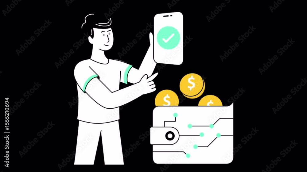 Poster digital wallet 2d animation on transparent background