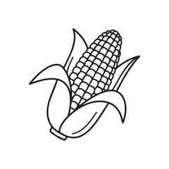 Striking Monochrome Illustration of Corn on the Cob Featuring Detailed Kernel Texture and Husk Leaves for Agricultural or Dietary Themed Projects