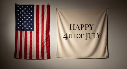 Obraz premium Patriotic American Flag and Happy 4th of July Banner Display