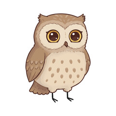 Adorable Cartoon Owl with Big Eyes and Brown Feathers a Charming Digital Illustration for Childrens Content and Cute Animal Art