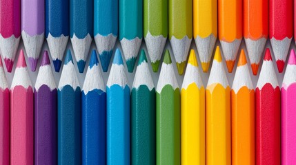 Colored pencils arranged in rainbow pattern