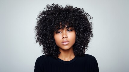 Woman with voluminous curly hair portrait