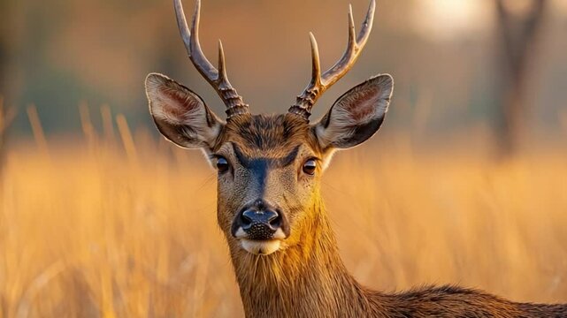 barasingha close-up at kanha reserve sunset video