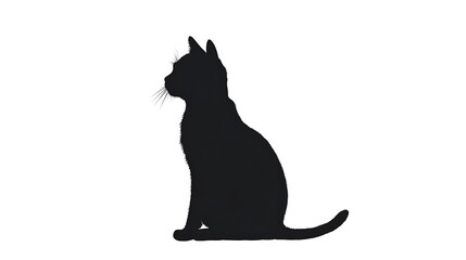 Silhouette of Cat Sitting Upright Minimalist Design on White Background