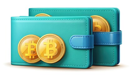 Blue Wallet with Bitcoin Coins and Cash Inside Representing Modern Digital and Traditional Finance
