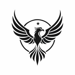 Phoenix logo vector. Hand drawn phoenix silhouette logo vector on white background.
