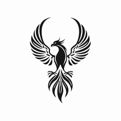 Phoenix logo vector. Hand drawn phoenix silhouette logo vector on white background.