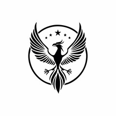 Phoenix logo vector. Hand drawn phoenix silhouette logo vector on white background.