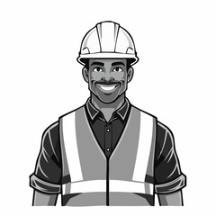 Confident Male worker in vest and hardhat image vector isolated on white background.
