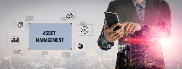 Asset management system showing investment planning, financial goal tracking, ROI analysis, and...