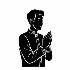 Man praying silhouette Hands folded for prayer Vector illustration